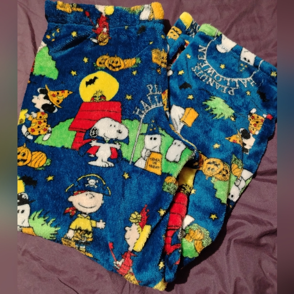 Peanuts Blue Snoopy Halloween Fleece Pajama Bottoms Womens Medium